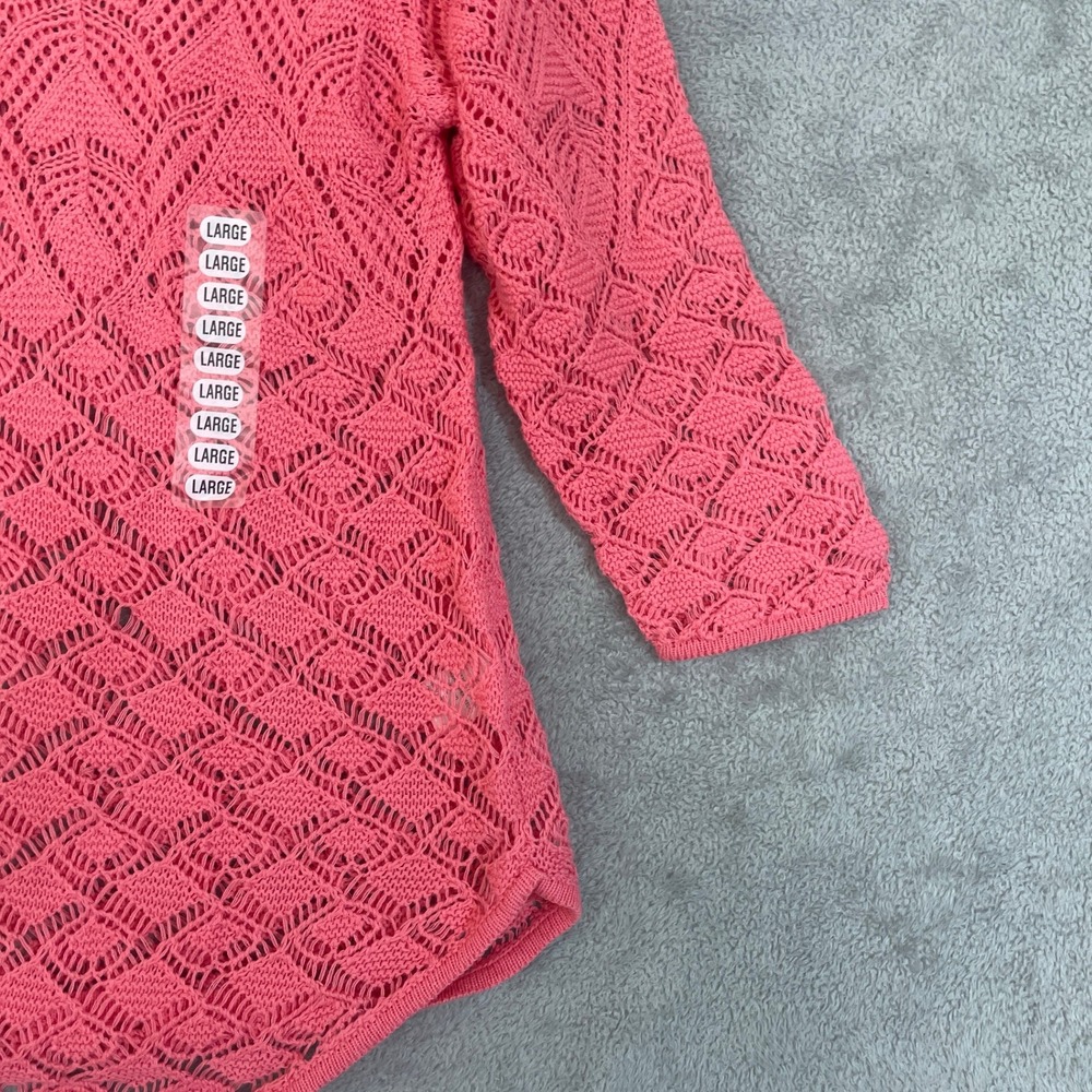 NWT Jeanne Pierre Sweater Women's Large Pink 100% Cotton Crochet Knit 3/4 Sleeve - Picture 7 of 8